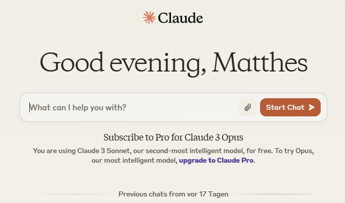 Chat Interface von Claude