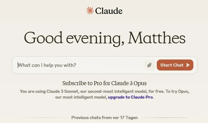 Chat Interface von Claude