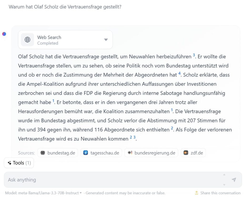 Antwort von Huggingchat