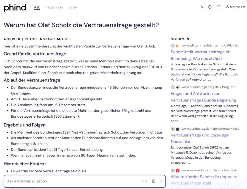 Antwort von Phind