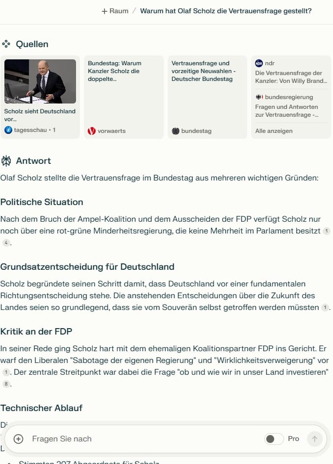 Antwort von Perplexity AI